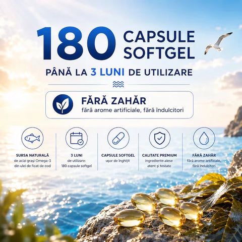 Omega 3 2000 mg 180 Capsule Softgel OceanGold cu Vitamina A + D | F&B Pharma