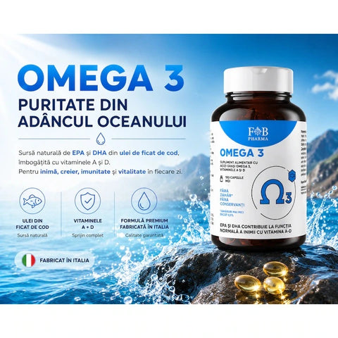 Omega 3 2000 mg 180 Capsule Softgel OceanGold cu Vitamina A + D | F&B Pharma