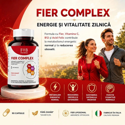 Fier + Vit C, B12, Acid Folic IronBoost Complex Pro, 90 Capsule | F&B Pharma