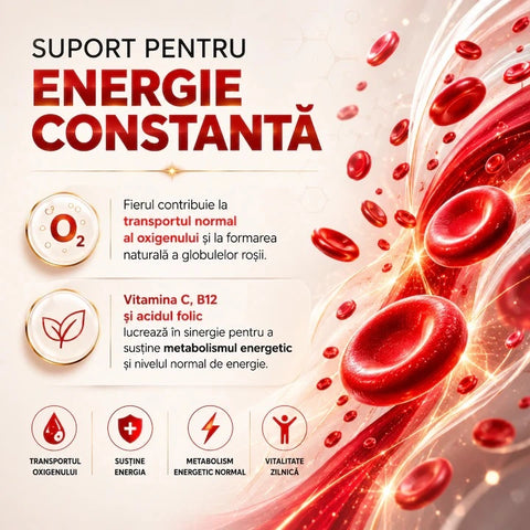 Fier + Vit C, B12, Acid Folic IronBoost Complex Pro, 90 Capsule | F&B Pharma