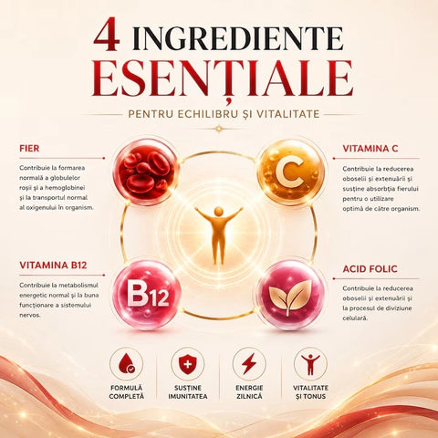 Fier + Vit C, B12, Acid Folic IronBoost Complex Pro, 90 Capsule | F&B Pharma