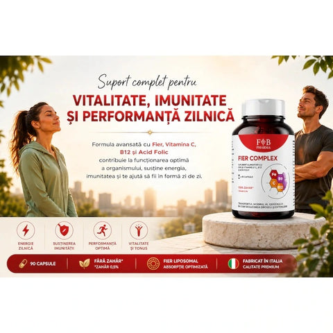 Fier + Vit C, B12, Acid Folic IronBoost Complex Pro, 90 Capsule | F&B Pharma