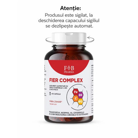 Fier + Vit C, B12, Acid Folic IronBoost Complex Pro, 90 Capsule | F&B Pharma