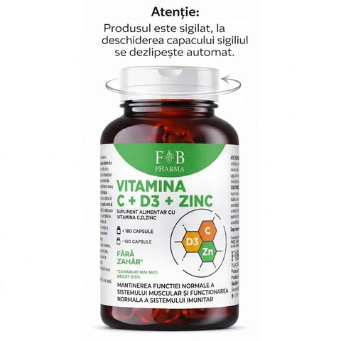 Vitamina C + D3 + Zinc ImmunoBoost Pro 180 Caps | F&B Pharma