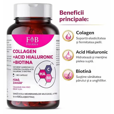 Colagen + Acid Hialuronic + Biotina BeautyBoost Complex 180 Capsule | F&B Pharma