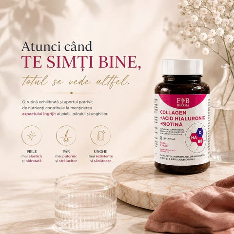 Colagen + Acid Hialuronic + Biotina BeautyBoost Complex 180 Capsule | F&B Pharma
