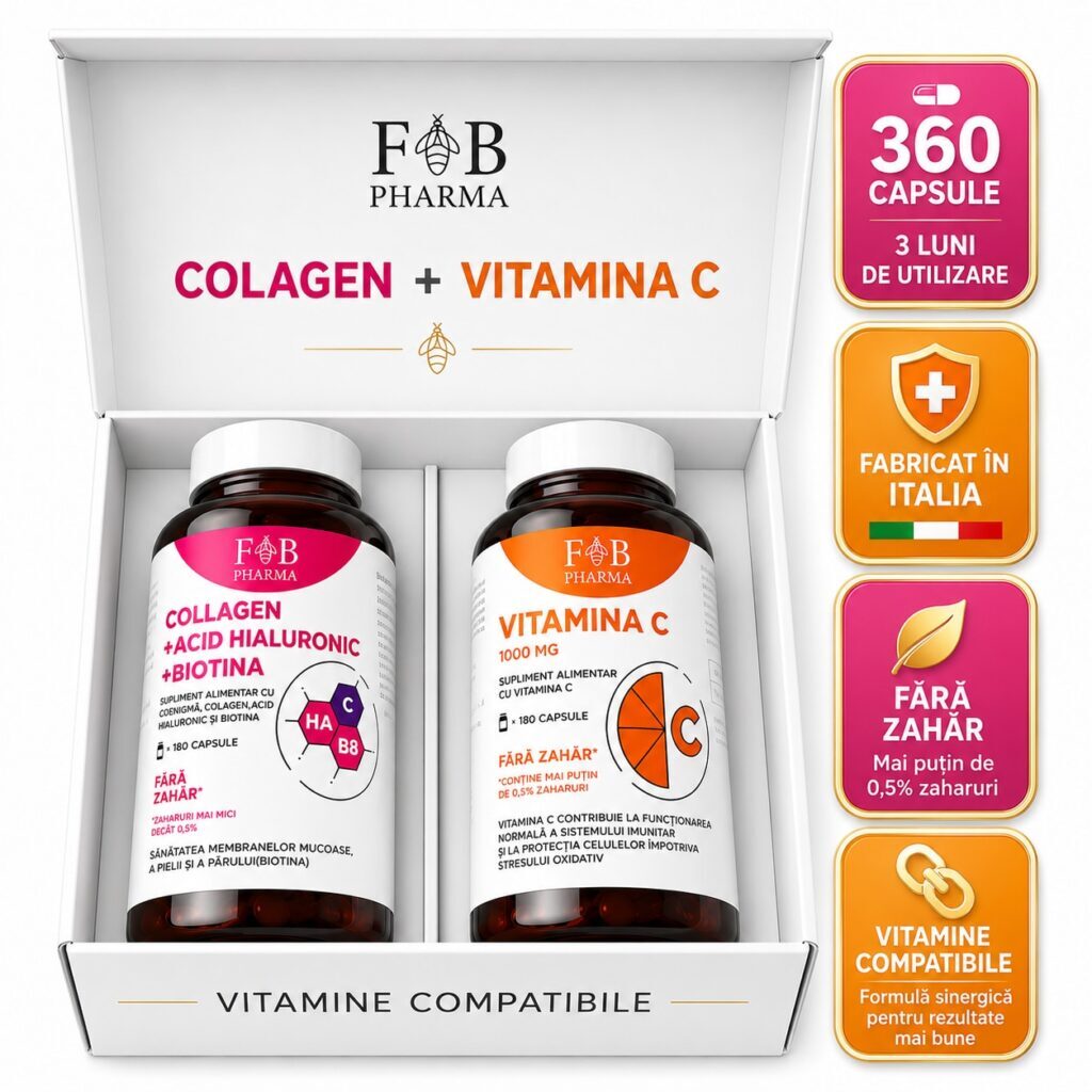Pachet Colagen Complex și Vitamina C F&B Pharma, 360 capsule